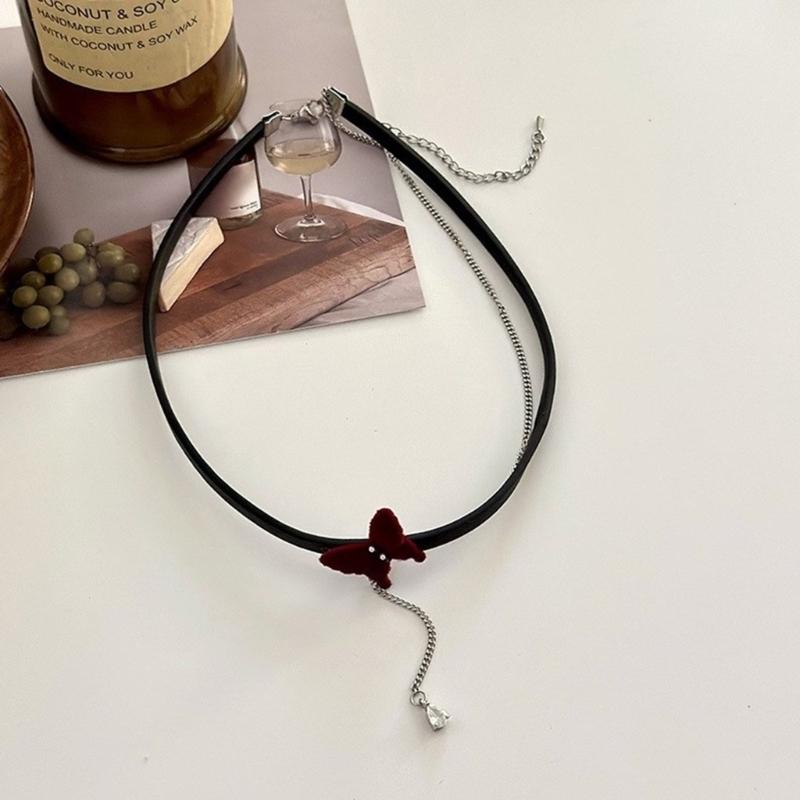Punk Black Velvety Ribbon Choker Bowknot Simulated Pearls Beads Charm Collar Necklace Gothic Jewelry Charm Festival Gift