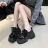Fashion 8CM Women Leather Platform Sneakers Spring Ladies Wedge Heels Chunky Shoes Pumps Woman Lace-Up Thick Sole Casual Walking Shoes