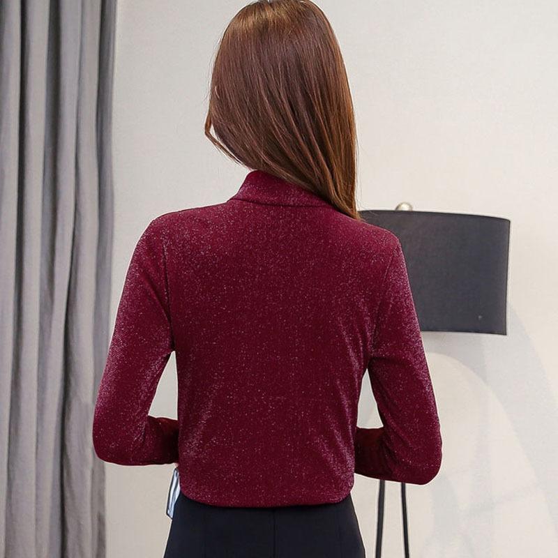 Women Bottom Lace Mesh Diamonds Blouse Autumn Winter Slender Warm Long Sleeves Shirt Elegant Vintage Solid Hollow Out Tops