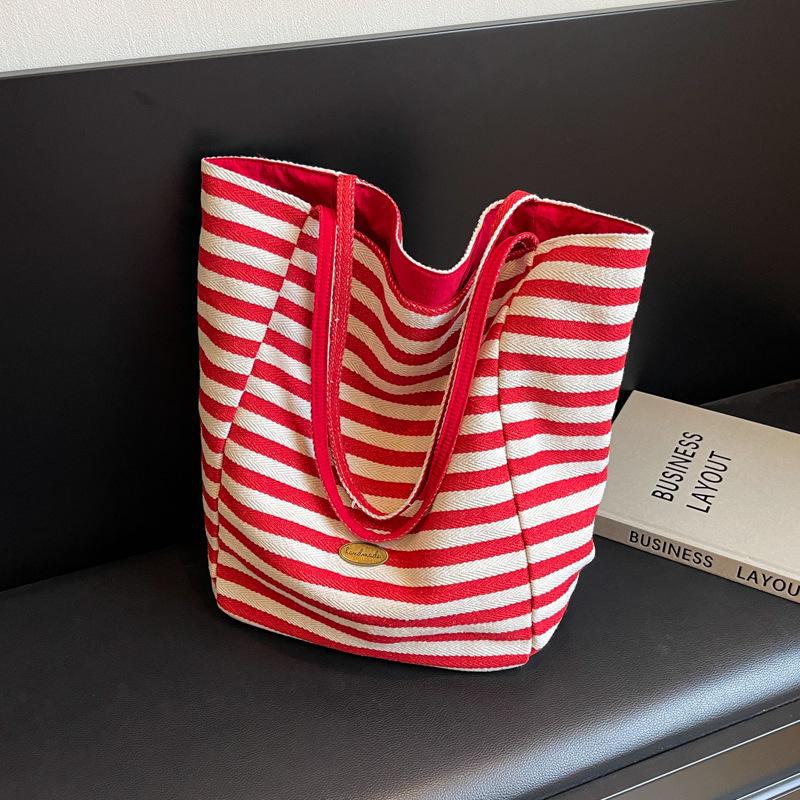 Women's 2024 Large Striped Canvas Tote Bag for Commuting & College Students