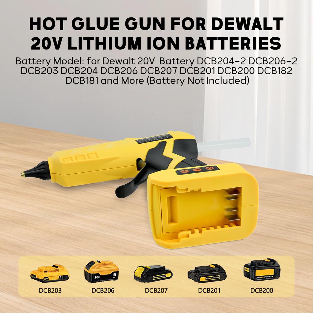 Cordless Glue Gun for Dewalt 20V Battery with Cable & 10Pcs Sticks LCD Digital Display Dual Power Supply Hot Gun Kit(No Battery)