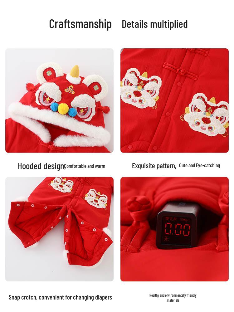 DUUDUU Baby New Year Red Romper - Winter Padded Jumpsuit for Newborns