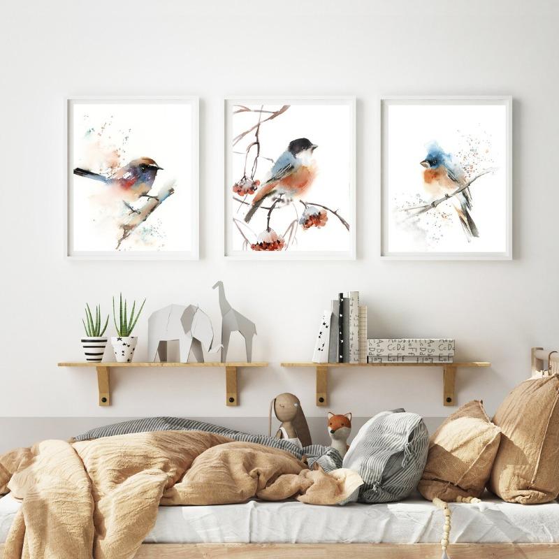 Bird Watercolor Artwork Posters and Prints Canvas Painting Birds Animal Wall Art Pictures for Farmhouse Room Home Decoration