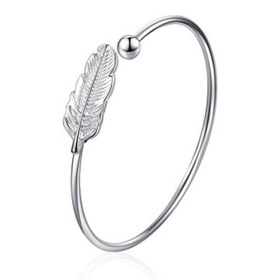 Modisches Sterling Silber S925 Silber Federarmband, schmales literarisches und künstlerisches Federarmband, vielseitiges Pinselballarmband