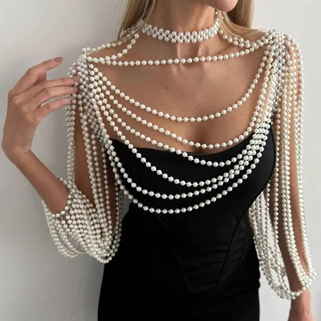 

Ingemark 2026 New Sexy Bridal Tassel Imitation Pearl Shoulder Chain Necklace for Women Elegant Shawl Wedding Jewelry Accessories