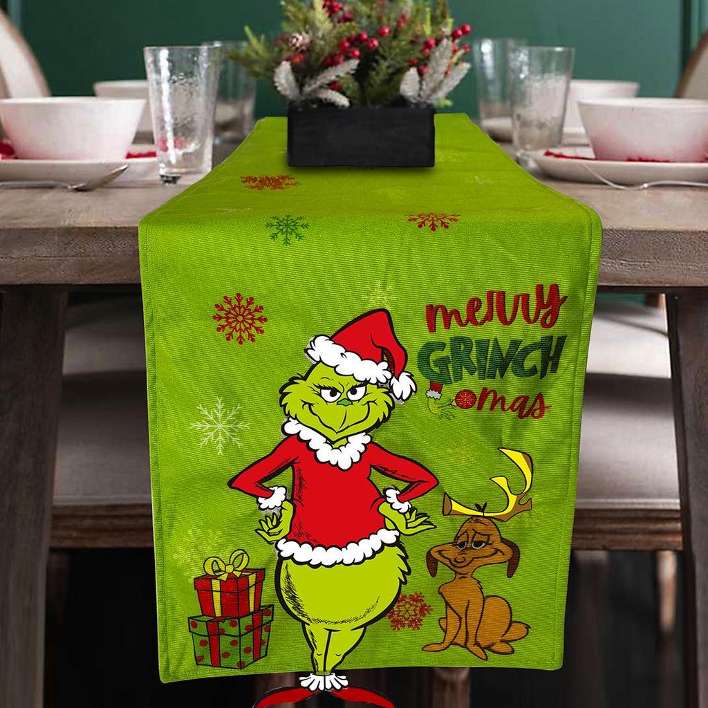 Set Ciorap de Crăciun Grinch și Fustă de Brad cu Huse pentru Scaun și Sticlă de Vin