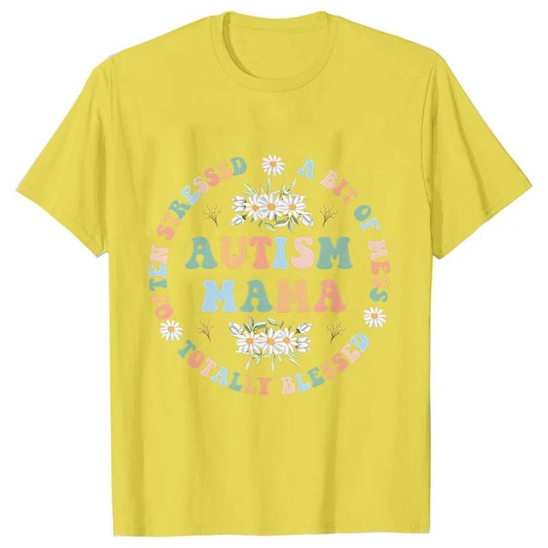 Women's Fashion T-shirt Autism Mama Printed Tshirts Fashion Casual Short-sleeved Tee Shirt Autism Awareness T Shirts for Women