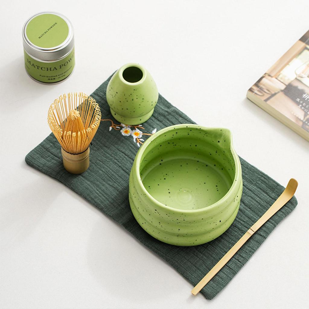 2 Pieces Matcha Bowl Tea with Whisk Holder Smooth Surface Craft Ceramic Handmade