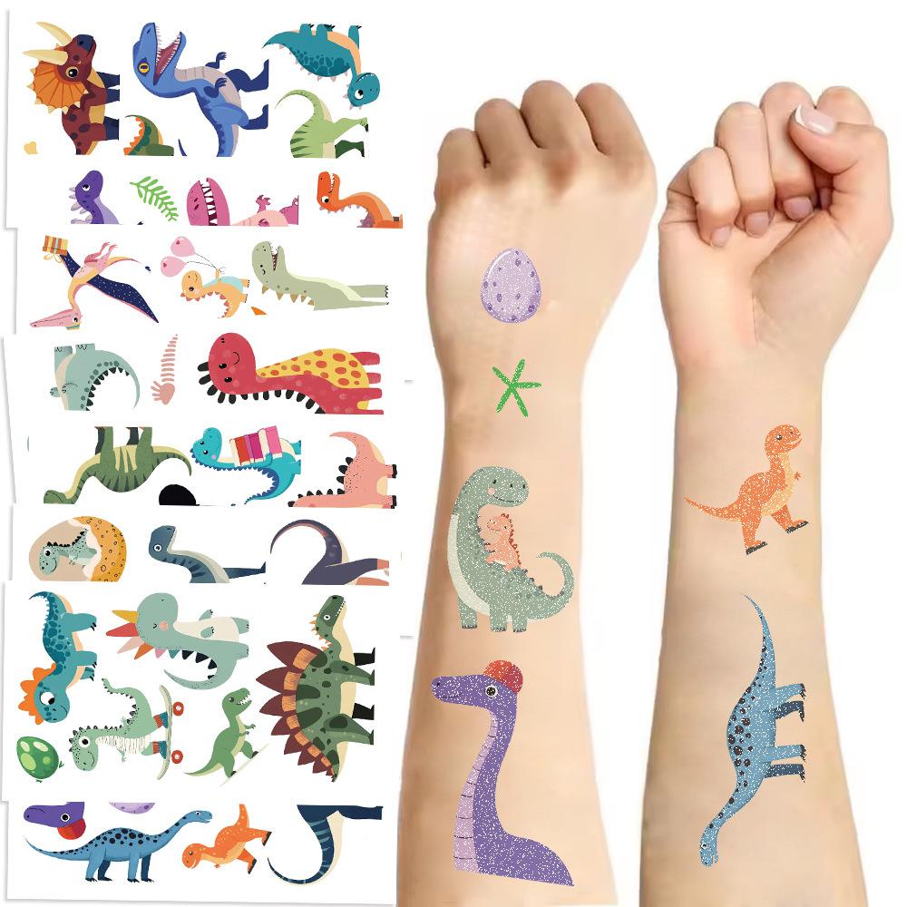 New Cartoon Dinosaur Series Flash Powder Tattoo Stickers Can Waterproof Children's Party Gifts Funny and Interesting
