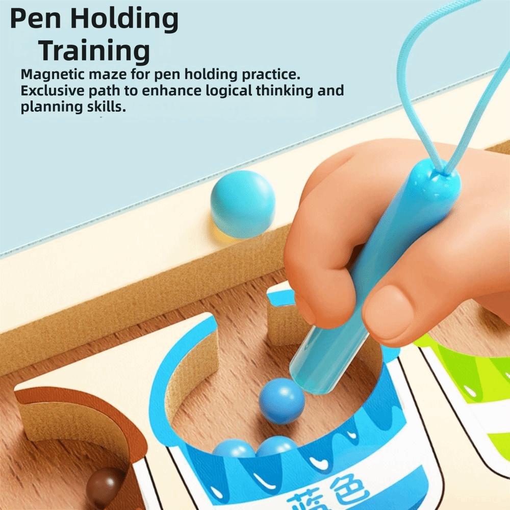 Wooden Board Magnetic Color Sorting Maze Magnetic Beads Montessori Wooden Puzzle  For Boys Girls