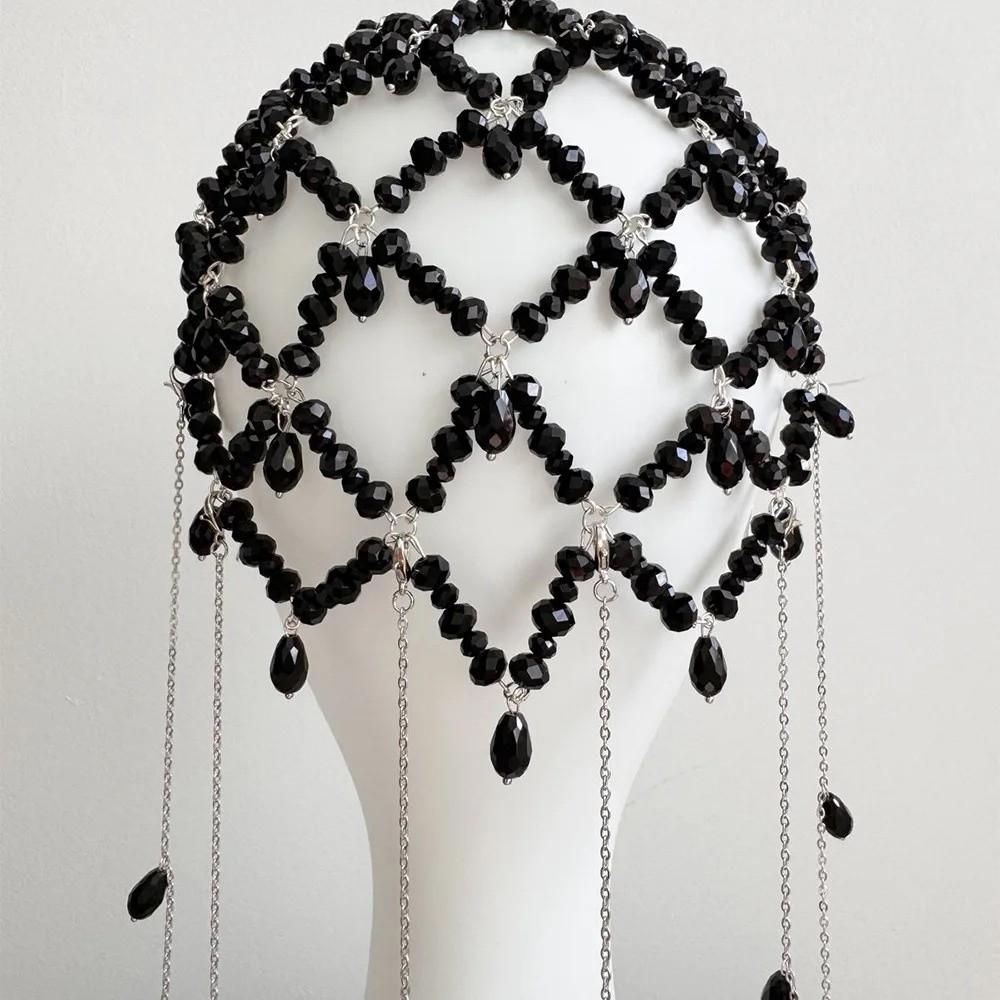 Přívěsek s kamínky Řetízek do vlasů Černá Dámský Šátek na hlavu Módní Svatba Řetízek na čelo Svatební dárek