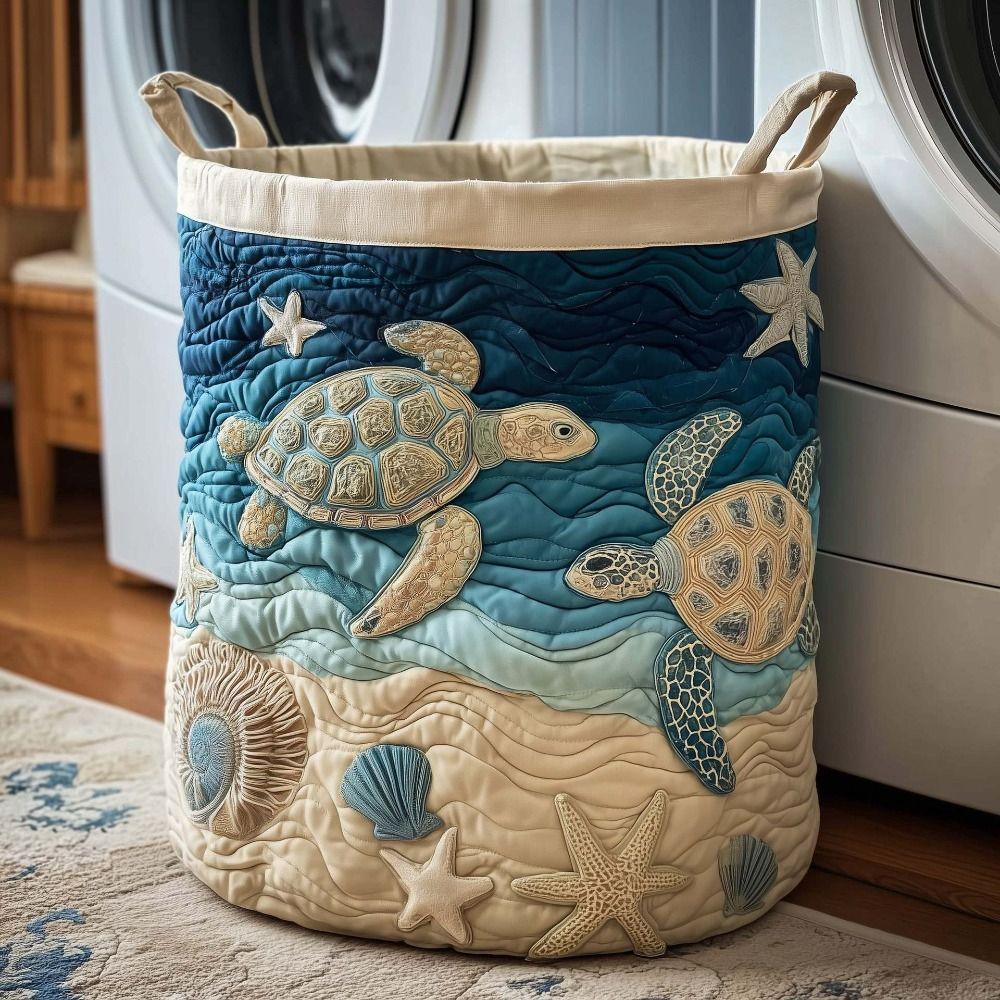 Boho Quilted Laundry Basket Floral Fabric 14×18in Clothes Storage Bucket with Handles Soft Storage Basket For Clothe & Toy