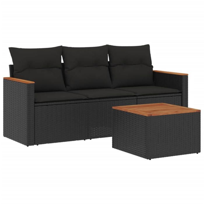 VidaXL Garden Lounge Set with Cushions 4 Pcs, Patio Sofas, Patio Furniture Set, Outdoor Furniture, Black 3258163
