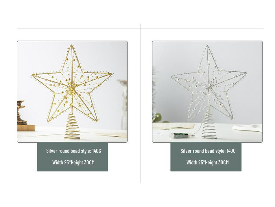 Luminous Wrought Iron LED Pentagram Tree Topper Star Decoration