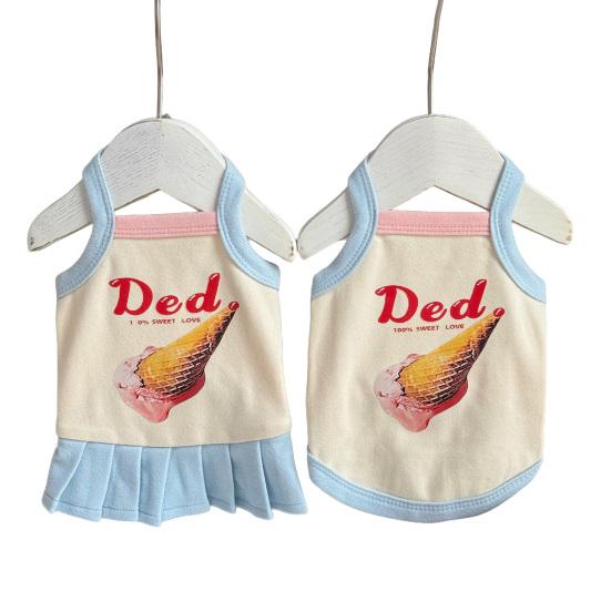 Dog Dress Ice Cream Print Small Puppy Sleeveless Sundress Summer Breathable Ruffle Pet Skirt for Small Dogs Cats