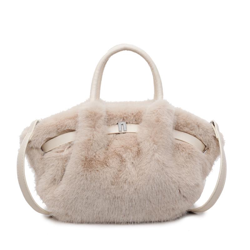 

Плюшевая сумка-ведро на плечо и через плечо в корейском дизайне - Большая вместимость, тренд осени/зимы бежевый