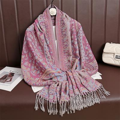 Paisley Designer Winter Warm Thick Ethnic Style Jacquard Scarf Women Travel Muslim Hijab Cashmere Tassel Shawl Wrap Pashmina