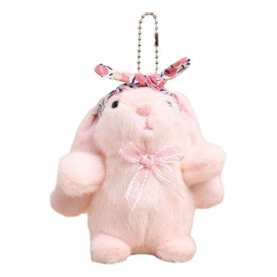 Mini Bunny Plush Keychain Soft Stuffed Rabbit with Floral Headband & Bow Cute Pendant for Bags Backpacks Keys Decorative Gift for Kids & Animal Lovers