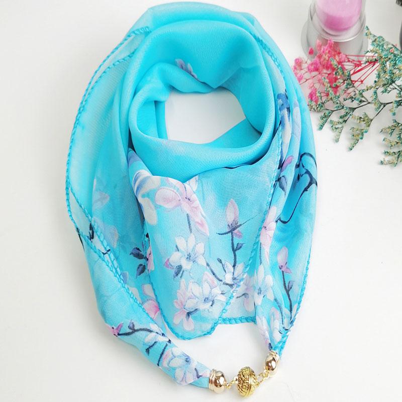 1Pc Scarf Versatile 65CM Fashion Magnetic Clasp Gift Neck Scarf Sweet Printed Chiffon