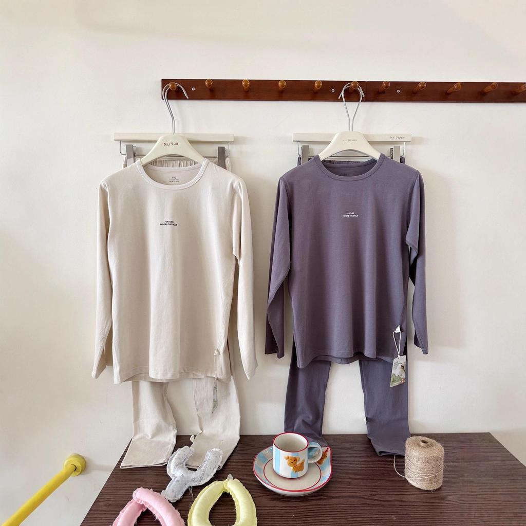 Teen Big Kid Autumn Pajamas - Solid Color, Unisex, Soft Lycra, Xinjiang Cotton, Comfortable & Skin-Friendly