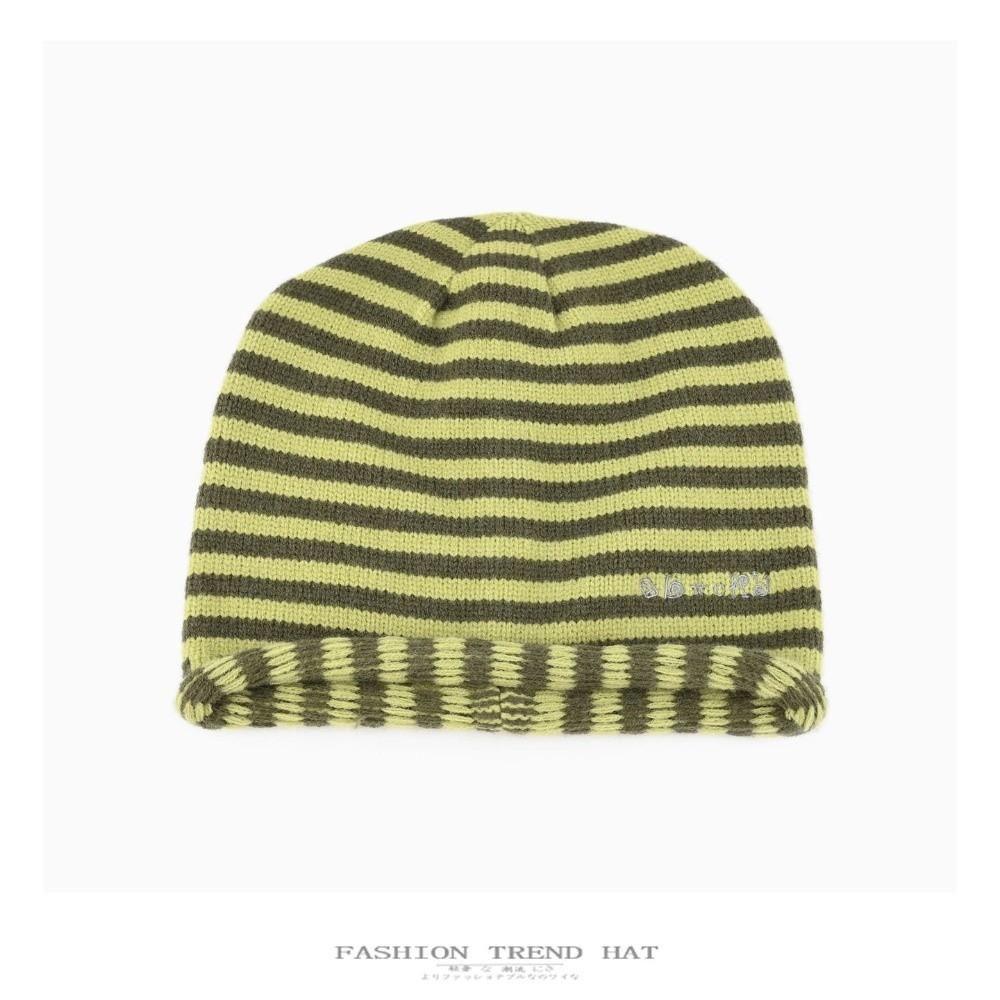 Soft Warm Striped Knit Beanie Cold Proof Slouchy Knitted Hat Autumn Winter Skullcap Men Women