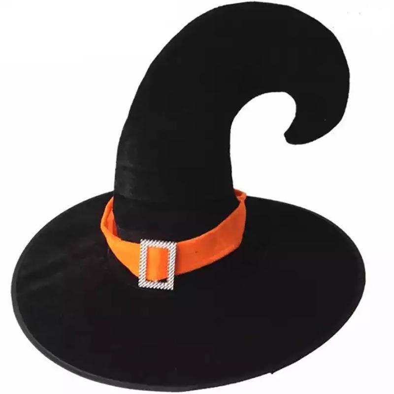 1pcs Halloween Party Witch Hat Curved Black Velvet Magic Costume Accessory for Dance Masquerade Role-playing Props