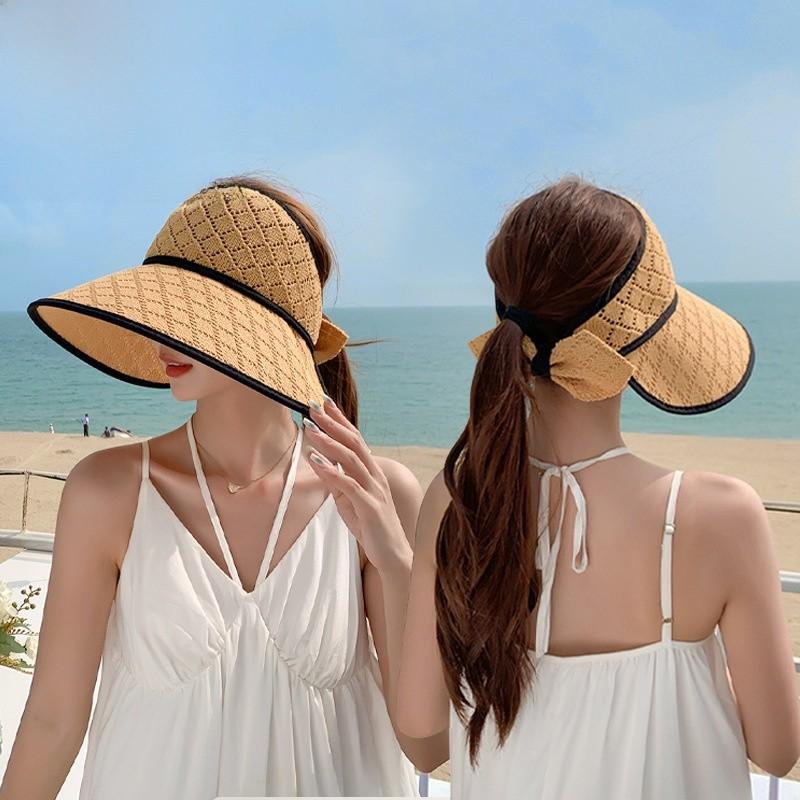 Summer Outing Sun Protection Hat With Large Brim And Bow For Women