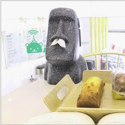 Kreative Taschentuchbox, hochwertige Taschentuchbox, quadratisch, Moai-Form, Osterinsel, Steinstatue, Haushalts-Taschentuchbox