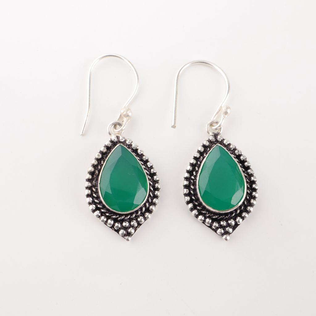 Green Onyx Gemstone 925 Sterling Silver Handmade Jewelry Earrings Gift For Women EE-164-19