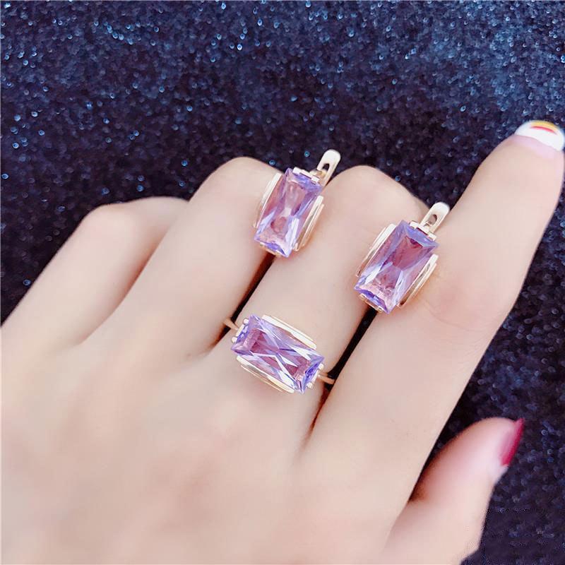 Russia 585 Purple Gold Amethyst Ring Luxury Temperament Color Gold Plated Rose Gold Live Design Ring