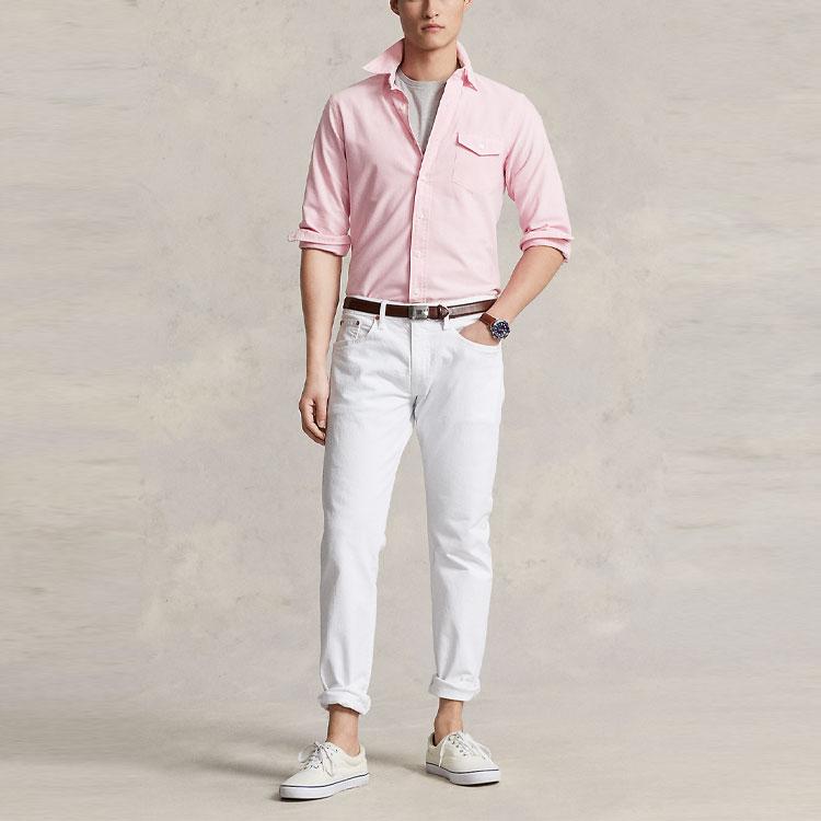 Polo Ralph Lauren Solid Color Long Sleeve Button Down Shirt With Chest Pocket Unisex Shirts Pink MNPOWOV16822179-650