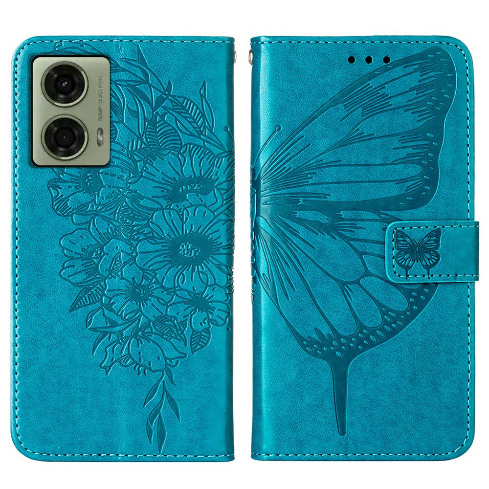 For Motorola Moto E14 4G/G04 4G/G04s 4G/G24 4G Wallet Case with Wrist Strap Butterfly Imprint Leather Phone Cover