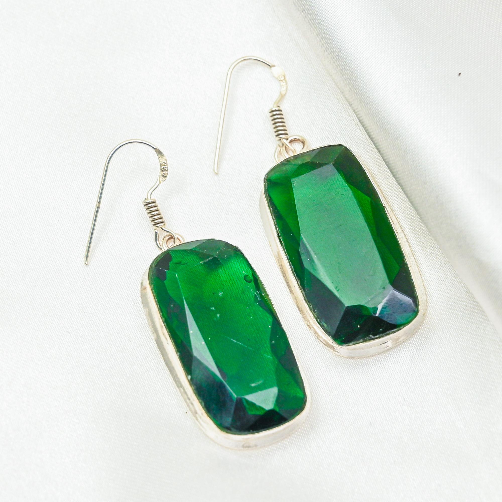 

Серьги ручной работы с драгоценными камнями из хромдиопсида, серьги из чистого серебра 925 пробы, серьги с уникальным дизайном 1.96 Inches зелёный