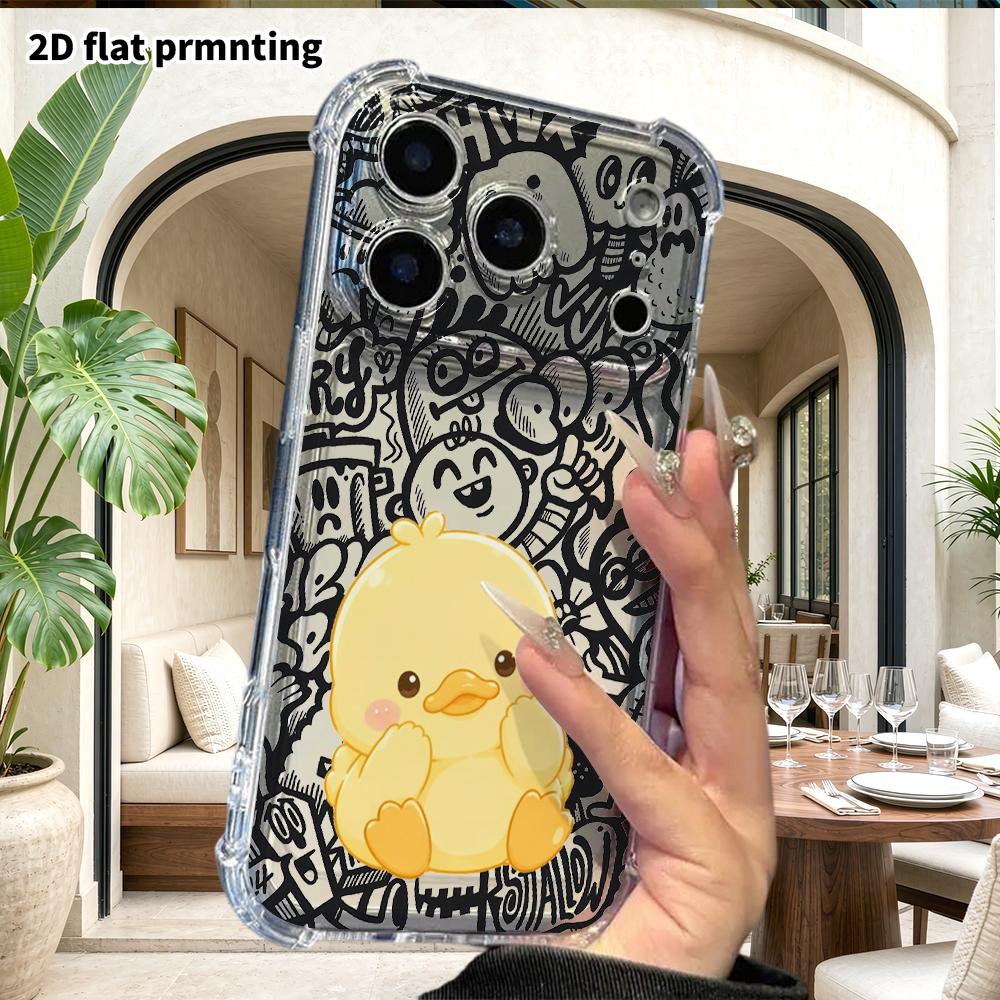 Phone Case: 2D Flat Suitable for iPhone 18 17 16 15 14 13 Pro Transparent Corner Protection Case, Little Yellow Duck, Christmas and Halloween Gifts
