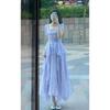 French Dress 2026 Spring and Summer New Square Collar Design Sense Niche Fairy Mesh Long Dress Ruffle Edge Fairy Skirt