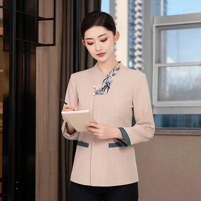 Trolman Women s New Chinese Style Long Sleeve Cleaner Work Uniform Set 5XL