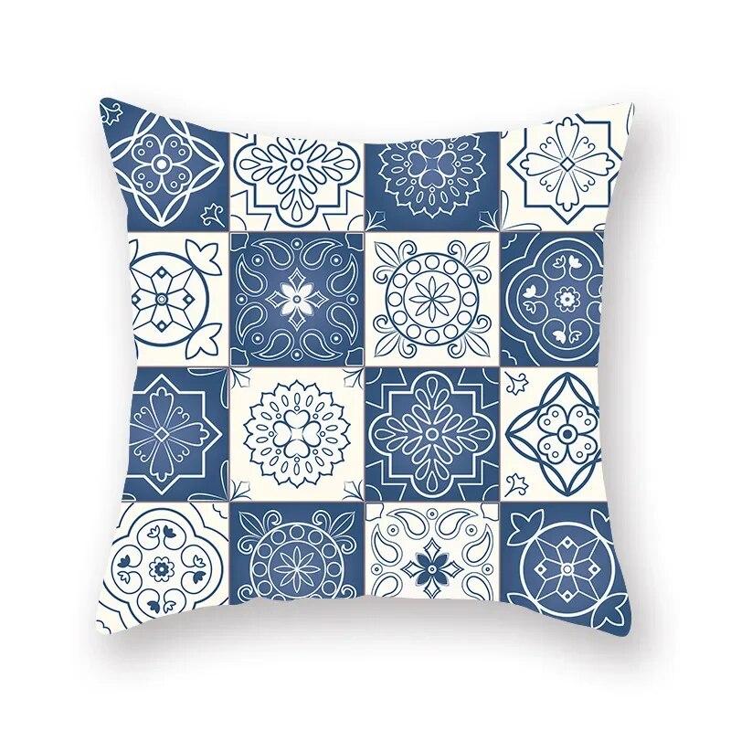 Blue Mandala Flower Geometric Print Pillowcase Living Room Sofa Bedroom Car Office Cushion Cover Home Decoration Ornament