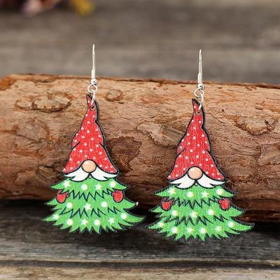 Cross-Border Creative Wooden Christmas Tree & Santa Claus Earrings