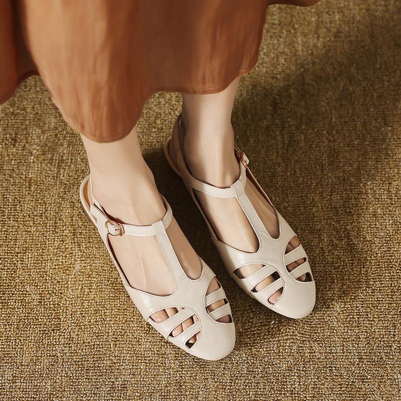 Fashion Size 34-40 Women Low-heel Sandals Fashion 2025 Summer Shoes Real Leather Casual Sexy Round Toe Party Daily Dress Women Sandals