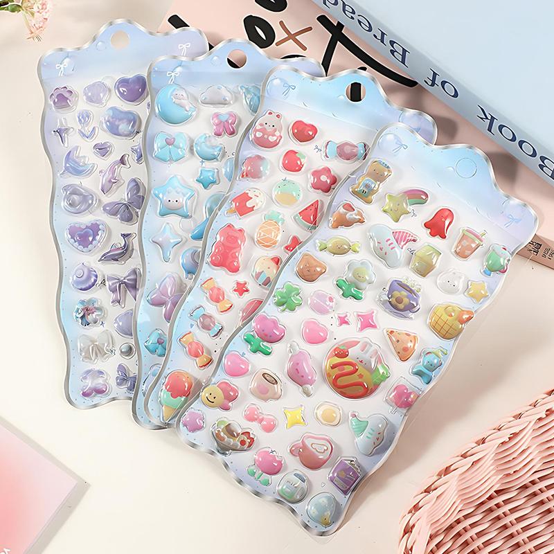 1 Sheet Creative 3D Cartoon Relief Sticker DIY Phone Case Computer Decorations Candy Planet Bread Ocean Jelly Patch Stickers ZYF