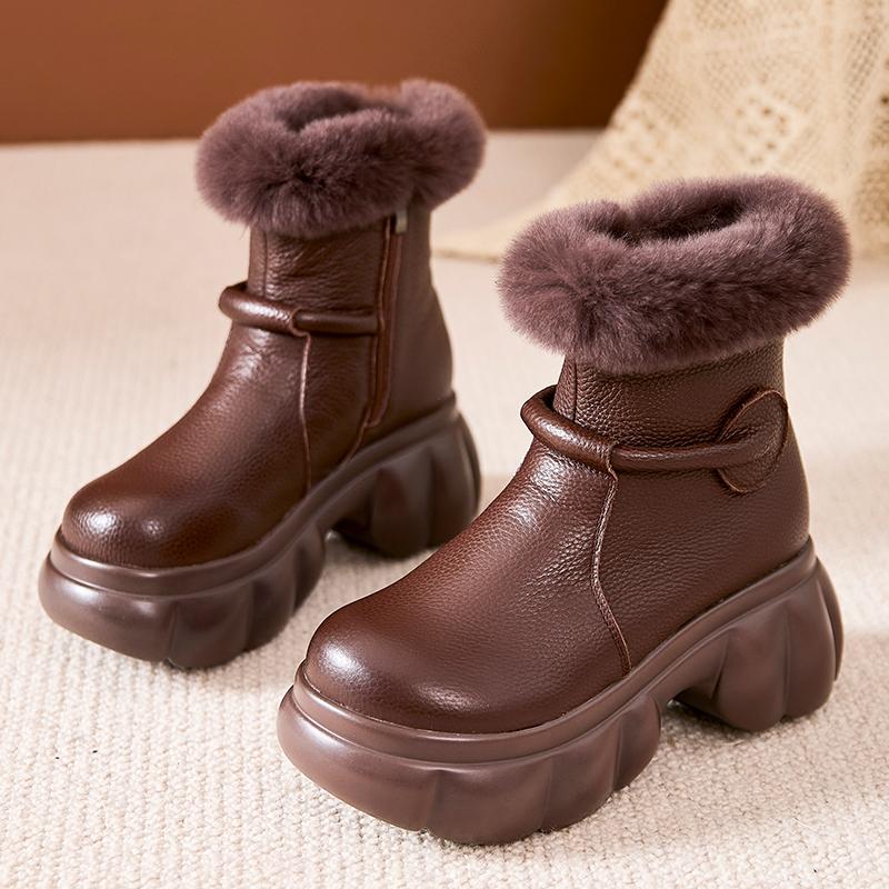 Fashion GKTINOO 2024 Winter Rabbit Fur Warm Women's Boots Comfortable Thick Soled Women Flat Platform Shoes Casual Short Boots