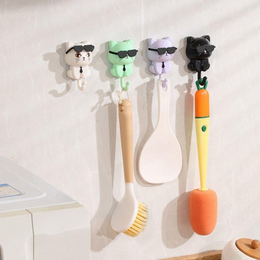 Plastic Cartoon Cat Hooks Wall Hanging Key Hangers Cute Sunglasses Cat Hooks  Dormitory