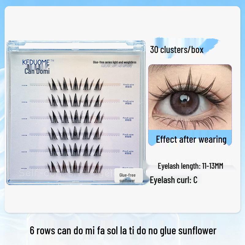 

Glue-Free Dodo Mi False Eyelash Clusters: Natural, Long-Lasting, Curled Eyelashes with 6 Segments for a Realistic Look.