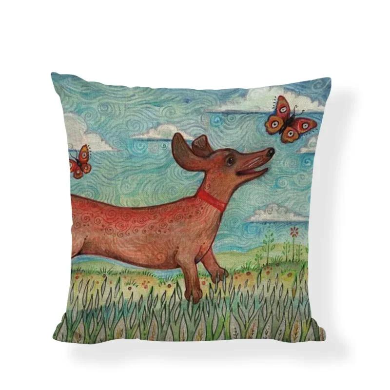 New Design Dog Cushion Covers Cute Animal Seagull Butterfly Painted Home Decor Living Room Couch Gifts Throw Pillows Cases
