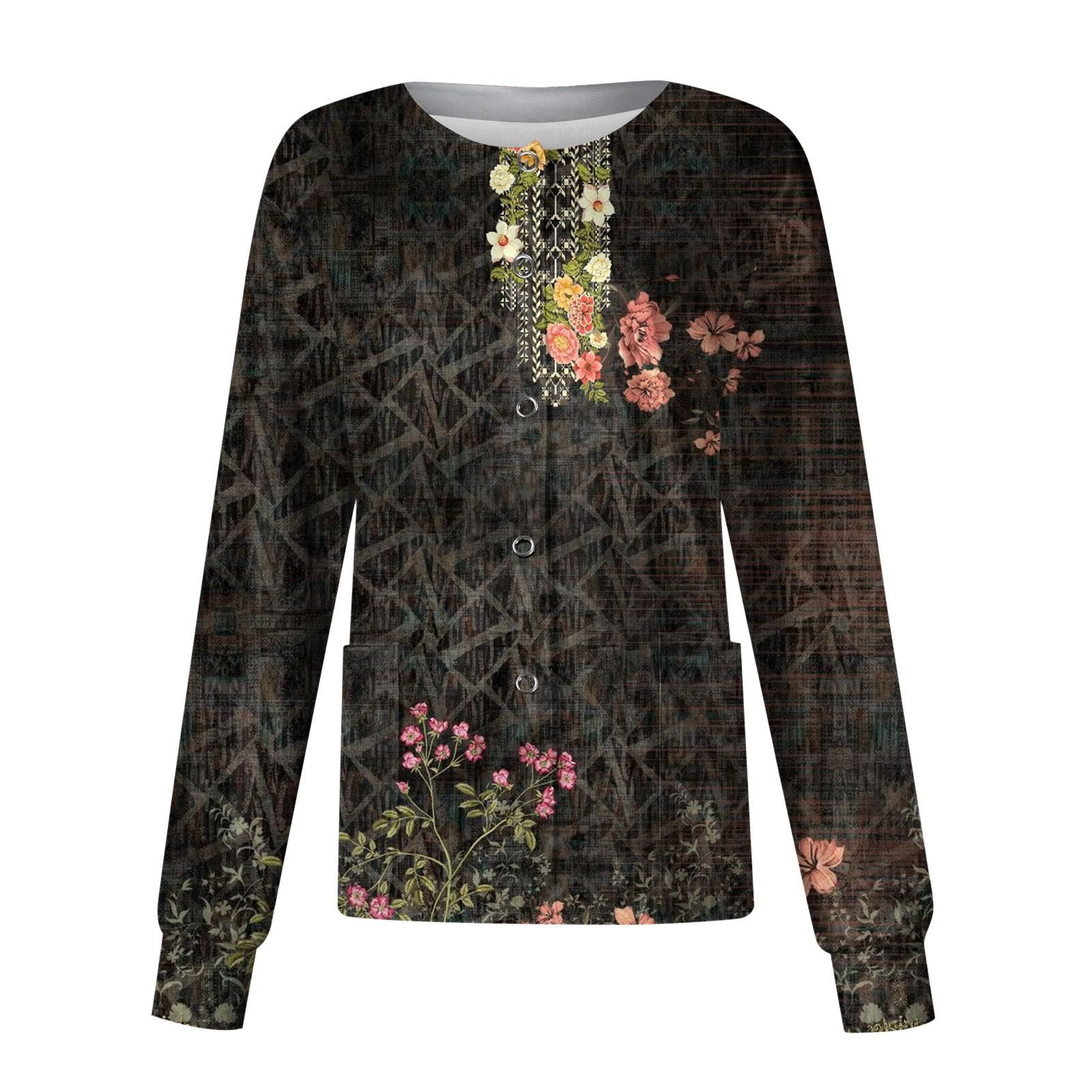 

Жіночий однобортний захисний комбінезон з візерунком з довгим рукавом і кишеньковим коміром-стійкою, верхня куртка-джемпер S