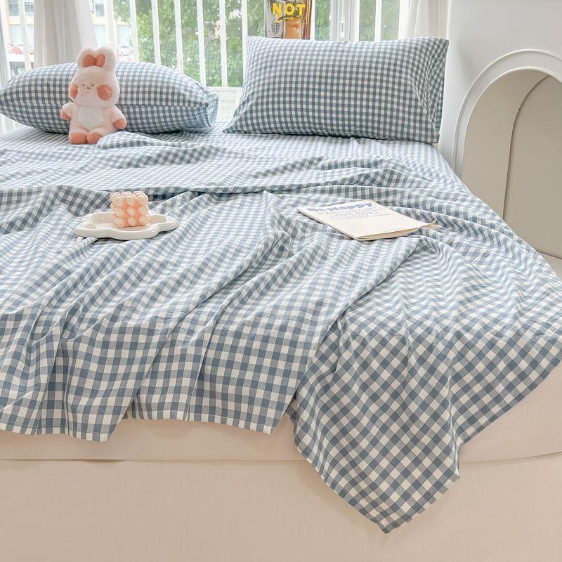 Cream Style Plaid Solid Non-slip Bed Sheet For Student Dorm Single Double Household Bed