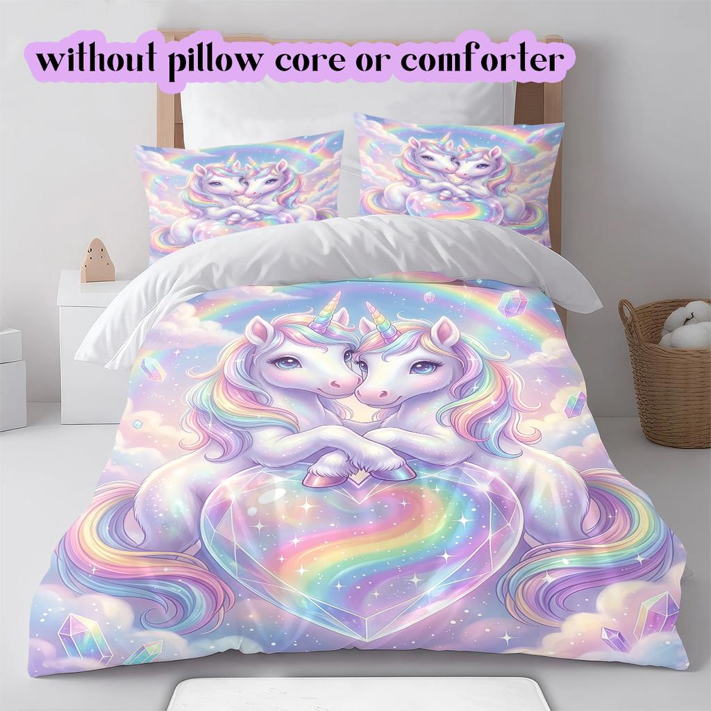 Two animals and lovePattern Bedding Quilt Set Quilt Cover Pillowcase Home Decoration Birthday Gift (1 * duvet cover + 2 * pillowcase, without core)