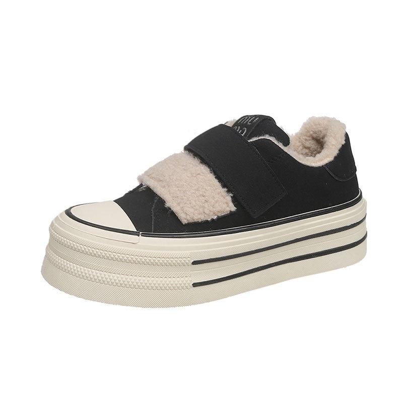 Thick-soled Velcro plush board shoes women's winter new round head versatile height-increasing warm casual shoes