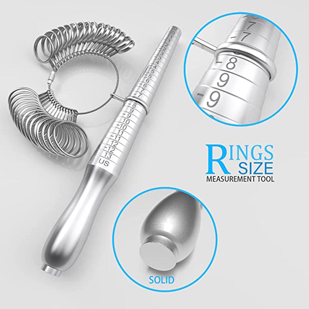 Ring Size Measurement Tool Set Ring Measurement and Finger Size Mandrel with Polishing Cloth for Jewelry Measurement