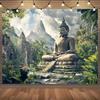 2D Buddha Statue Tapestry Tropical Jungle Yoga Studio Wall Decor Background